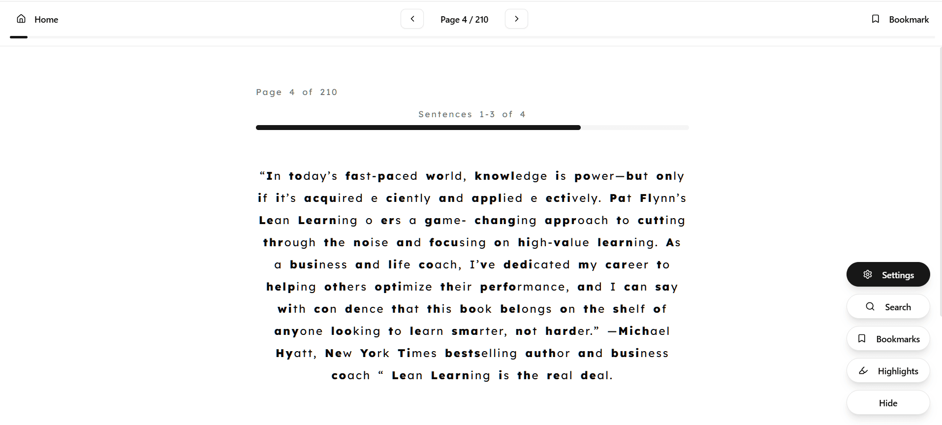 Focus Reader - Enhanced text with bold formatting and sentence mode